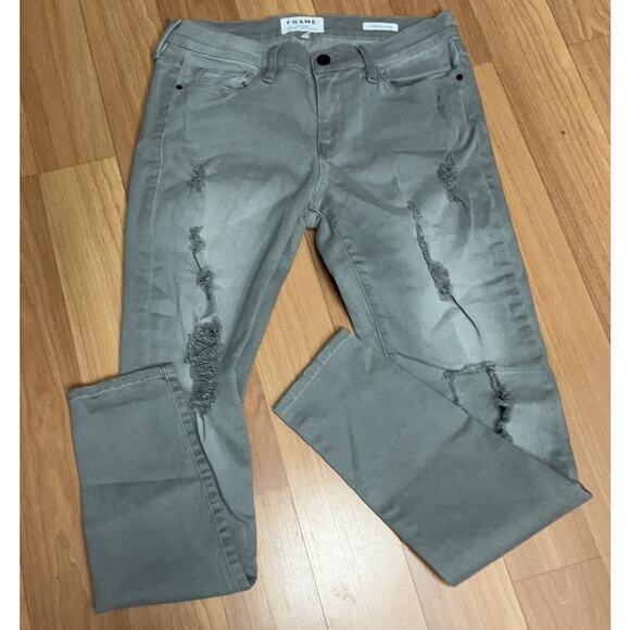 Frame Le Skinny De Jeanne Womens Distressed Gray Light Wash Denim Jeans Size 29 - Picture 3 of 11